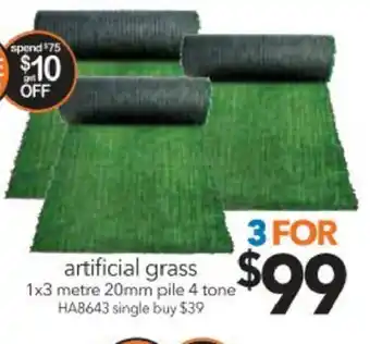 Cheap as Chips Artificial Grass 1x3 Metre 20mm Pile 4 Tone offer