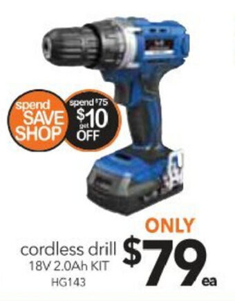 Cheap as Chips Cordless Drill 18V 2.0Ah Kit offer