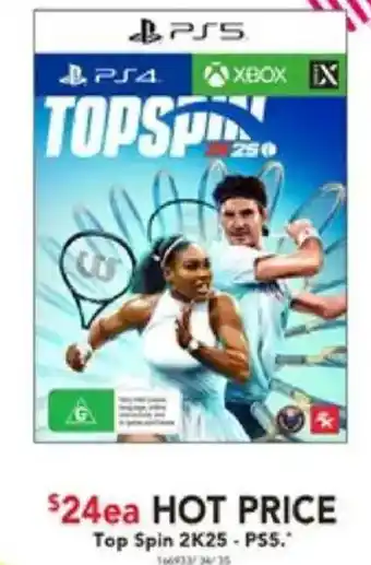 Harvey Norman Top Spin 2K25  PS5 offer