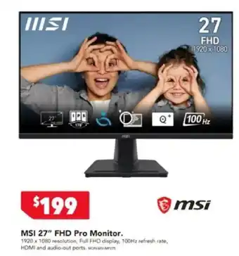 Harvey Norman MSI 27 FHD Pro Monitor offer