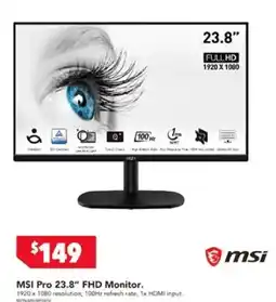 Harvey Norman MSI Pro 23.8 FHD Monitor offer