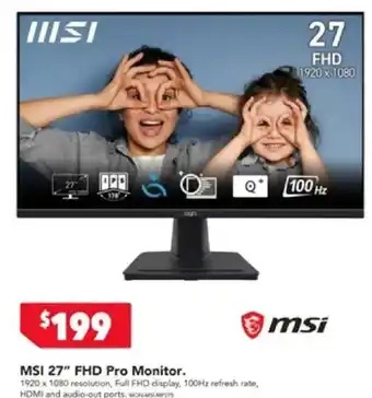 Harvey Norman MSI 27 FHD Pro Monitor offer