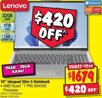 JB Hi-Fi 16 Ideapad Slim 5 Notebook offer