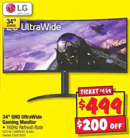 JB Hi-Fi 34" QHD UltraWide Gaming Monitor offer