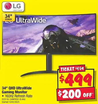 JB Hi-Fi 34" QHD UltraWide Gaming Monitor offer