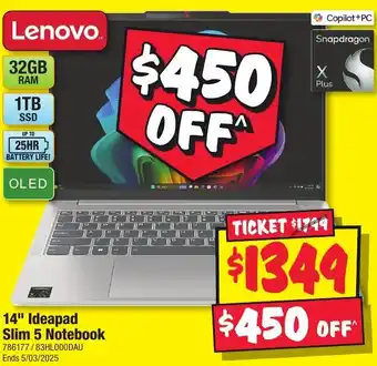 JB Hi-Fi 14" Ideapad Slim 5 Notebook offer