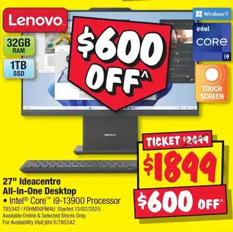 JB Hi-Fi 27" Ideacentre All-In-One Desktop offer