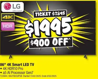 JB Hi-Fi 86" 4K Smart LED TV offer