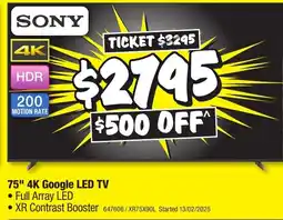 JB Hi-Fi 75" 4K Google LED TV offer