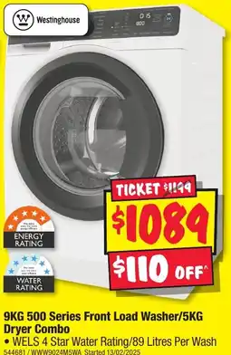 JB Hi-Fi 9KG 500 Series Front Load Washer/5KG Dryer Combo offer