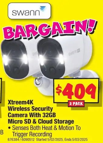 JB Hi-Fi Xtreem4K Wireless Security Camera With 32GB Micro SD & Cloud Storage offer