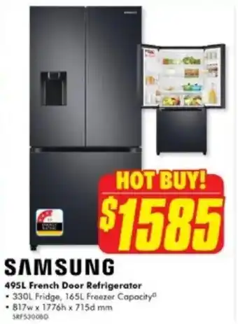 The Good Guys French Door Refrigerator ⚫330L Fridge, 165L Freezer Capacity • 817wx 1776h x 715d mm SRF530080 offer