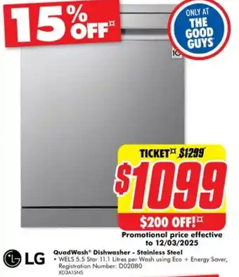 The Good Guys QuadWash Dishwasher - Stainless Steel offer