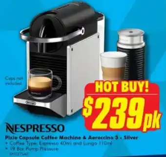 The Good Guys Pixie Capsule Coffee Machine & Aeroccino 3 - Silver offer