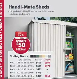 Stratco Handi-Mate Sheds Sliding Doors HM1 Zinc/Al offer