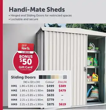 Stratco Handi-Mate Sheds Sliding Doors HM2 Zinc/Al offer