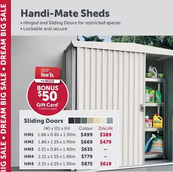 Stratco Handi-Mate Sheds Sliding Doors HM2 Colour offer