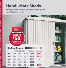 Stratco Handi-Mate Sheds Sliding Doors HM3 Colour offer