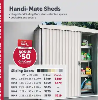 Stratco Handi-Mate Sheds Sliding Doors HM3 Colour offer