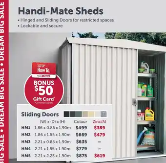 Stratco Handi-Mate Sheds Sliding Doors HM4 Colour offer