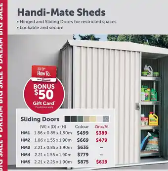 Stratco Handi-Mate Sheds Sliding Doors HM5 Colour offer