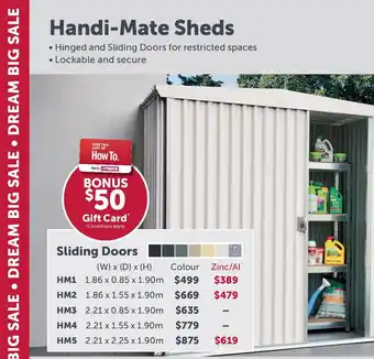 Stratco Handi-Mate Sheds Sliding Doors HM5 Zinc/Al offer