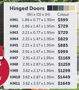 Stratco Handi-Mate Sheds Hinged Doors HM9 offer