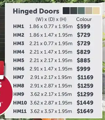 Stratco Handi-Mate Sheds Hinged Doors HM9 offer