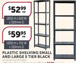 Stratco Plastic Shelving Small and Large 5 Tier Black offer