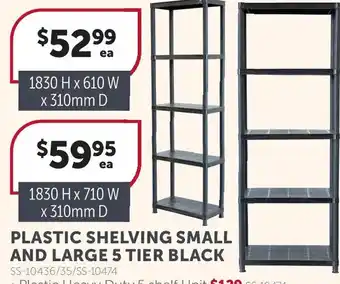 Stratco Plastic Shelving Small and Large 5 Tier Black offer