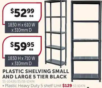 Stratco Plastic Shelving Small and Large 5 Tier Black offer