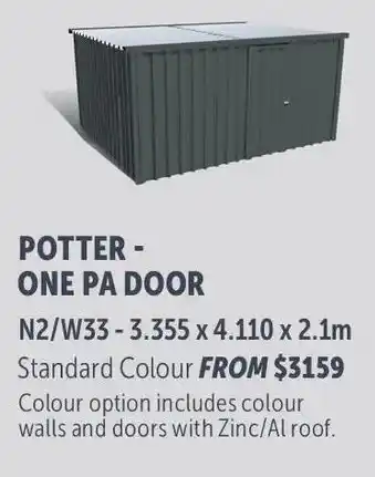 Stratco Skillion/Flat Roof Potter - One Pa Door offer