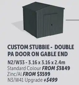 Stratco Gable Roof Custom Stubbie - Double PA Door On Gable End offer