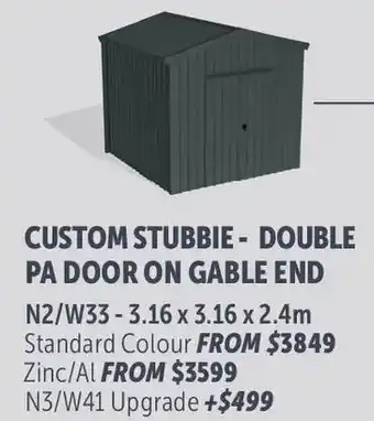 Stratco Gable Roof Custom Stubbie - Double PA Door On Gable End N3/W41 Upgrade offer