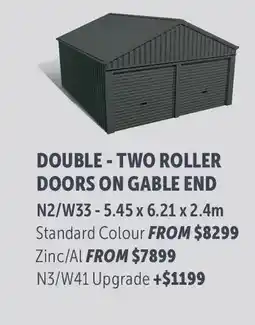 Stratco Gable Roof Double - Two Roller Doors On Gable End Standard Colour offer