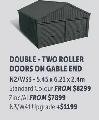 Stratco Gable Roof Double - Two Roller Doors On Gable End Zinc/Al offer