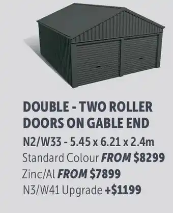 Stratco Gable Roof Double - Two Roller Doors On Gable End N3/W41 Upgrade offer