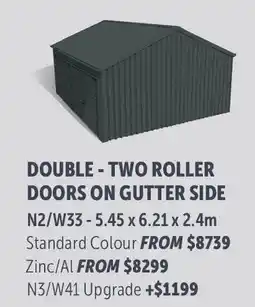 Stratco Gable Roof Double - Two Roller Doors On Gutter Side Zinc/Al offer