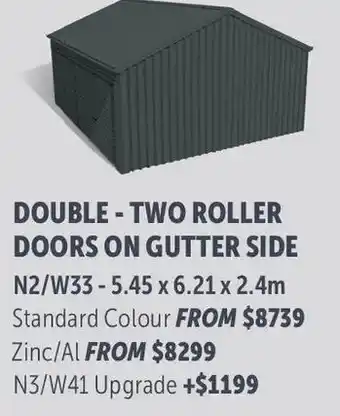 Stratco Gable Roof Double - Two Roller Doors On Gutter Side N3/W41 Upgrade offer