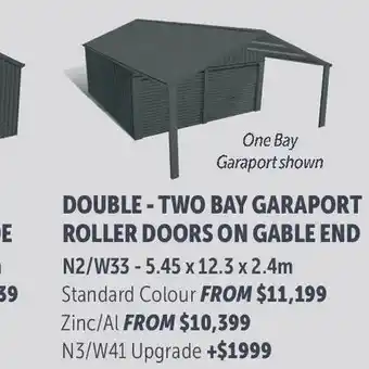 Stratco Gable Roof Double - Two Bay Garaport Roller Doors On Gable End Standard Colour offer