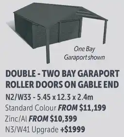 Stratco Gable Roof Double - Two Bay Garaport Roller Doors On Gable End Zinc/Al offer