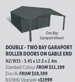 Stratco Gable Roof Double - Two Bay Garaport Roller Doors On Gable End N3/W41 Upgrade offer