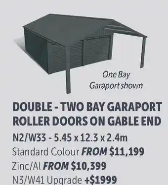 Stratco Gable Roof Double - Two Bay Garaport Roller Doors On Gable End N3/W41 Upgrade offer