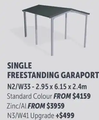 Stratco Gable Roof Single Freestanding Garaport N3/W41 Upgrade offer