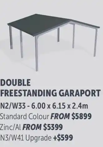 Stratco Gable Roof Double Freestanding Garaport Standard Colour offer