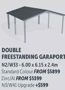 Stratco Gable Roof Double Freestanding Garaport Zinc/Al offer