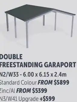 Stratco Gable Roof Double Freestanding Garaport N3/W41 Upgrade offer