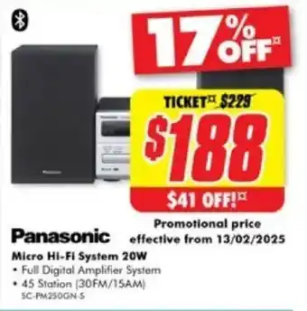 The Good Guys Panasonic Micro Hi-Fi System 20W offer