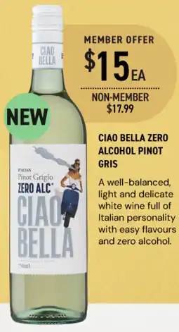 Dan Murphy's Ciao bella zero alcohol pinot gris offer