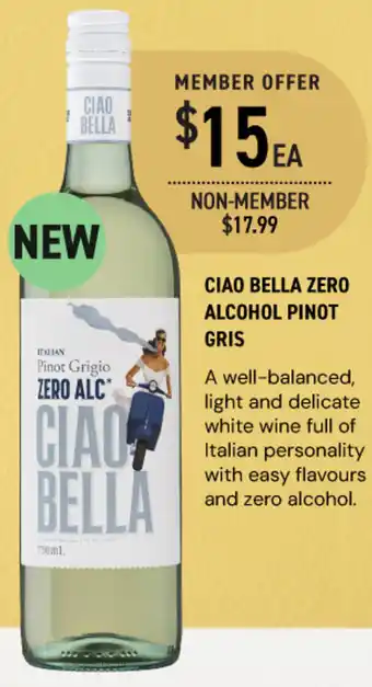 Dan Murphy's Ciao bella zero alcohol pinot gris offer